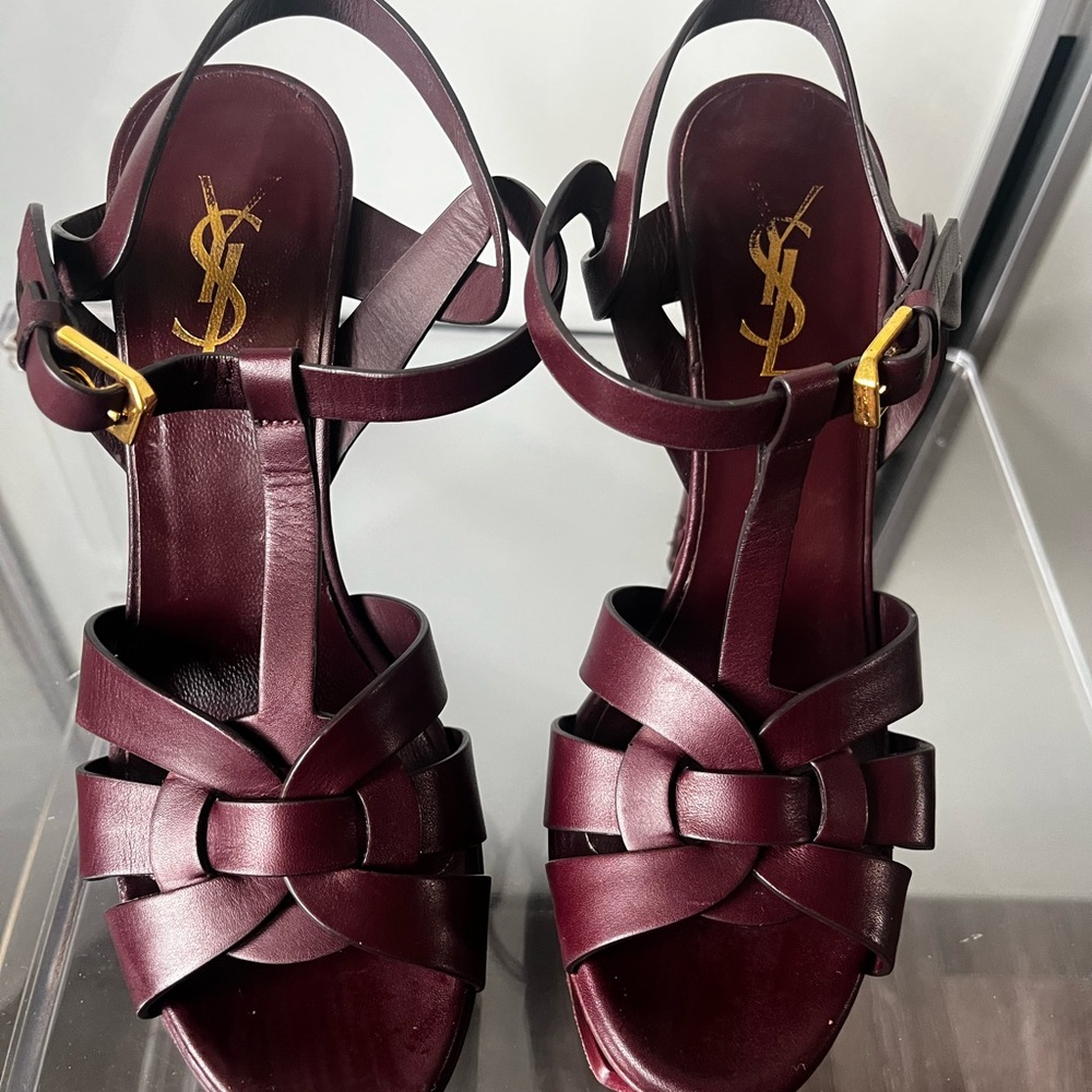 Authentic Yves Saint Laurent Brown Sandals with Platform Sole